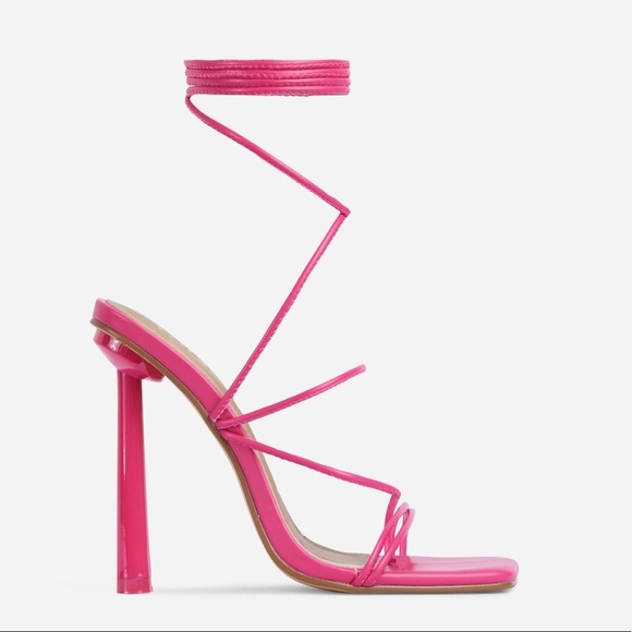 Pink strappy square toe thong high heel ankle strap sandals Sz 11 - Picture 5 of 5